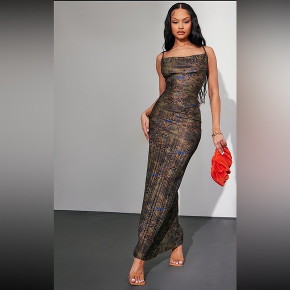 Multi Leopard Plisse Strappy Maxi Dress - Picture 2 of 3